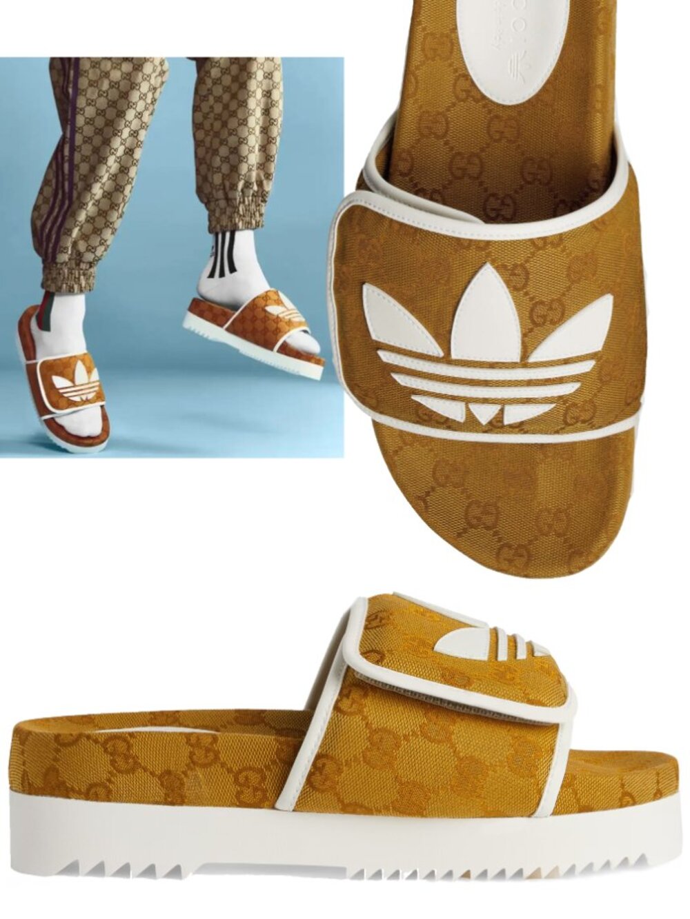 GUCCI SHOES ADIDAS X ORIGINAL GG CANVAS PLATFORM SANDAL SLIDE sz 38 8 US